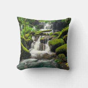 Waterfall in Jungle   Phu Tub Berk Mountain Throw Pillow