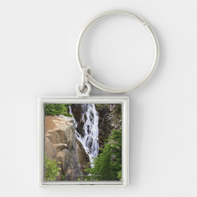 Waterfall in Mount Rainier National Park Keychain (Front)
