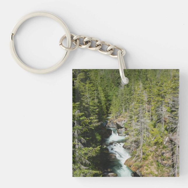 Waterfall in Olympic National Forest Keychain (Front)