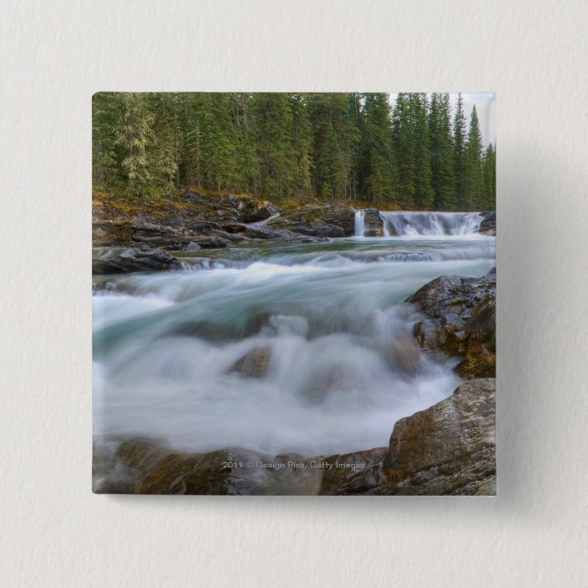 Waterfall In Sheep River In Rocky Mountains 2 Inch Square Button (Front)