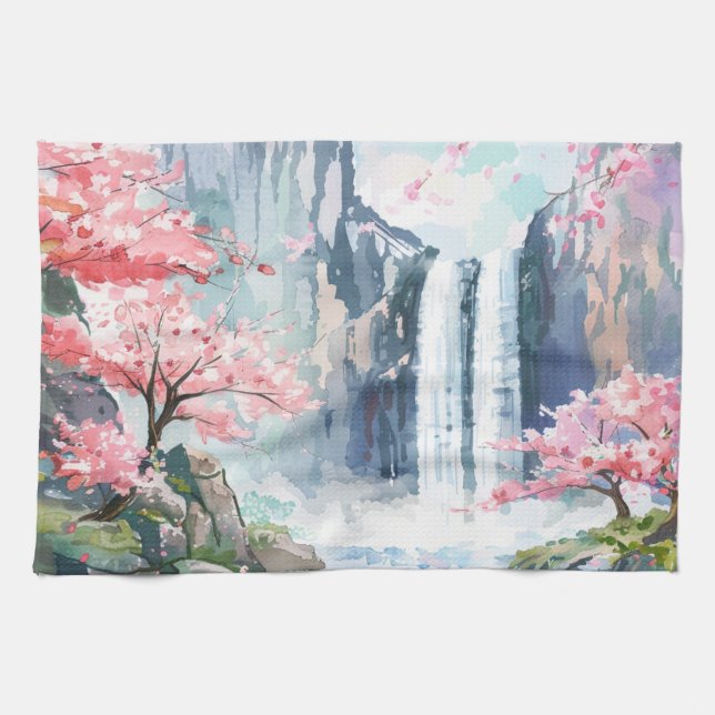 Waterfall in Spring Kitchen Towel (Horizontal)