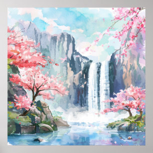Waterfall in Spring Poster