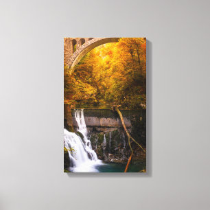 Waterfall in Vintgar Gorge canyon in autumn Canvas Print