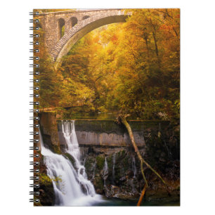 Waterfall in Vintgar Gorge canyon in autumn Notebook
