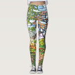 Waterfall Iris Birch Tiffany Stained Glass Vintage Leggings<br><div class="desc">Vintage Art Nouveau Tiffany Stained Glass Window Pattern Women's Leggings features a beautiful forest landscape in springtime of winding Waterfall,  blossoming Iris flowers,  Birch & Cherry Trees and a Lotus Pond. Colourful leggings easy to go with any colour top.</div>