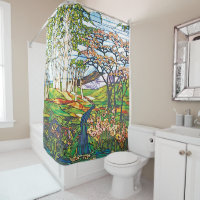 Waterfall Iris Birch Tiffany Stained Glass Window