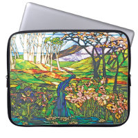 Waterfall Iris Birch Tiffany Stained Glass Window