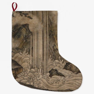 Waterfall (Japanese Landscape Art) (Kano Motonobu) Large Christmas Stocking