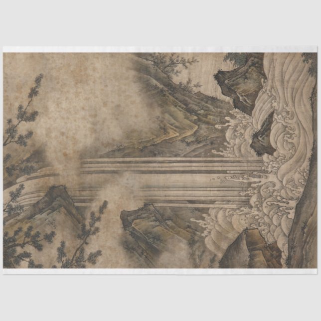 Waterfall (Japanese Landscape Art) (Kano Motonobu) Tissue Paper (Front)