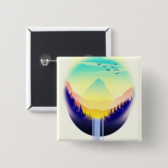Waterfall Landscape 2 Inch Square Button (Front & Back)