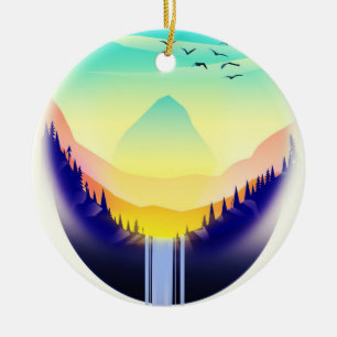 Waterfall Landscape Ceramic Ornament