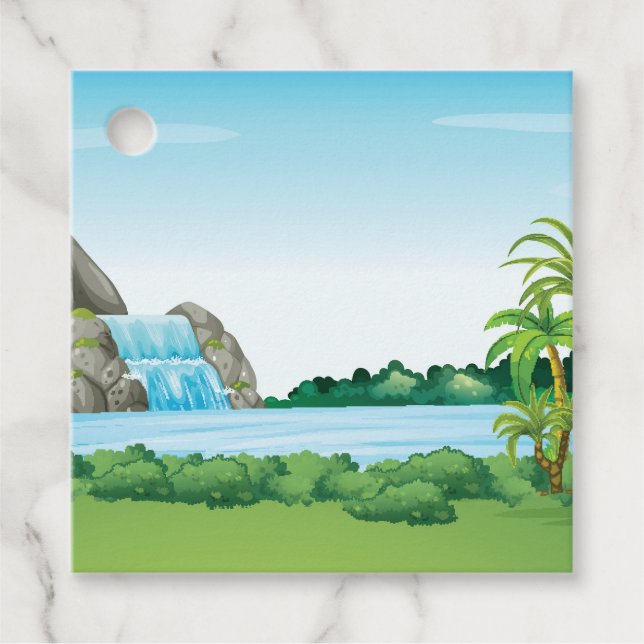Waterfall landscape favour tags (Front)