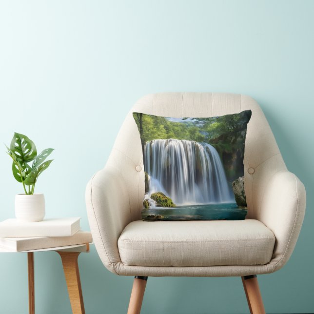 Waterfall Landscape Throw Pillow (Chair)