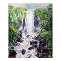 waterfall landscape watercolor on paper