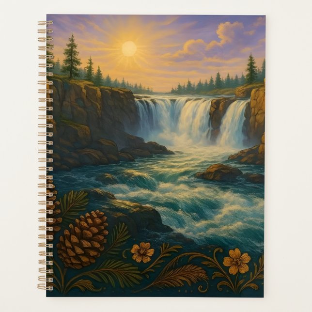 Waterfall Mountain Morning Sunrise Planner (Front)