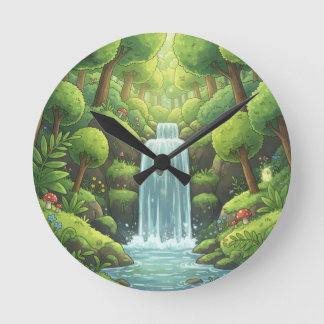 Waterfall Nature Wall Clock – Fresh Green Design