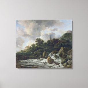 Waterfall Near a Village, c.1665-70 Canvas Print