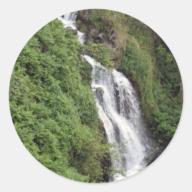 Waterfall Near Hilo, Hawaii Classic Round Sticker (Front)