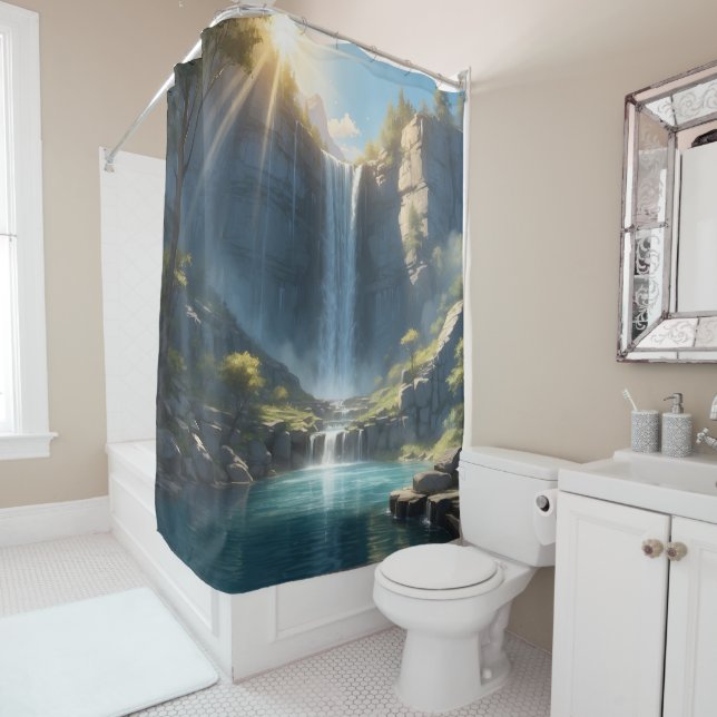 Waterfall Oasis Shower Curtain With Custom Image (In Situ)