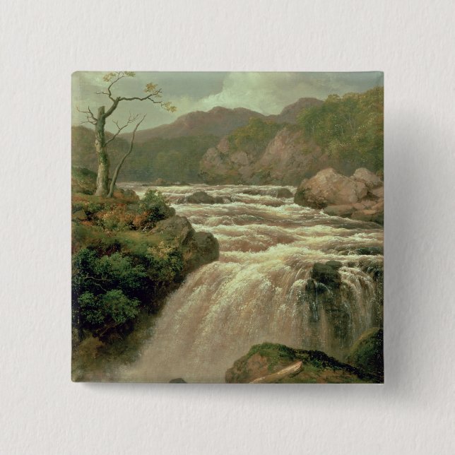 Waterfall on River Neath, South Wales 2 Inch Square Button (Front)