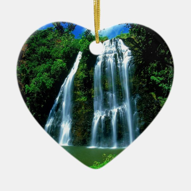 Waterfall Opaekaa Kauai Hawaii Ceramic Ornament (Front)