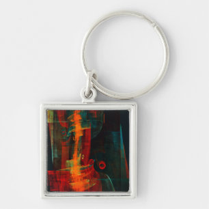 Waterfall Orange Red Blue Abstract Art Keychain
