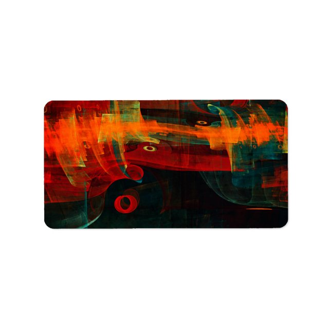 Waterfall Orange Red Blue Abstract Art Label (Front)