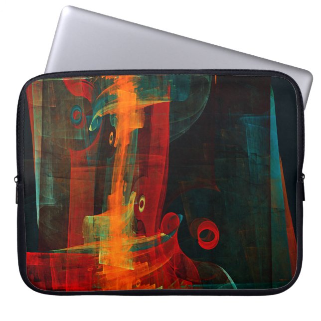 Waterfall Orange Red Blue Abstract Art Laptop Sleeve (Front)