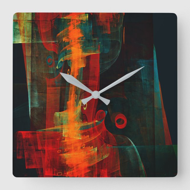 Waterfall Orange Red Blue Abstract Art Square Wall Clock (Front)