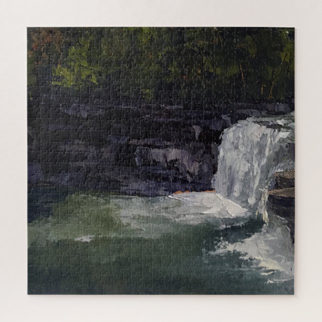 Waterfall Original Impressionist Art Challenging Jigsaw Puzzle (Vertical)