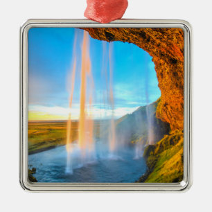 Waterfall Over Rocks Nature Photography Peaceful Metal Ornament