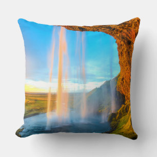 Waterfall Over Rocks Nature Photography Peaceful Throw Pillow