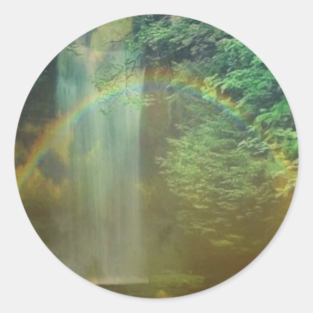 waterfall rainbow classic round sticker (Front)