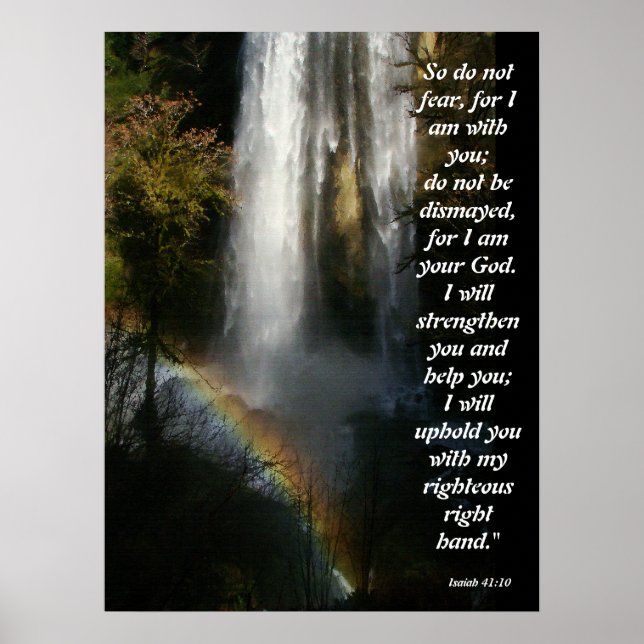 Waterfall & Rainbow Isaiah 41:10 Poster (Front)