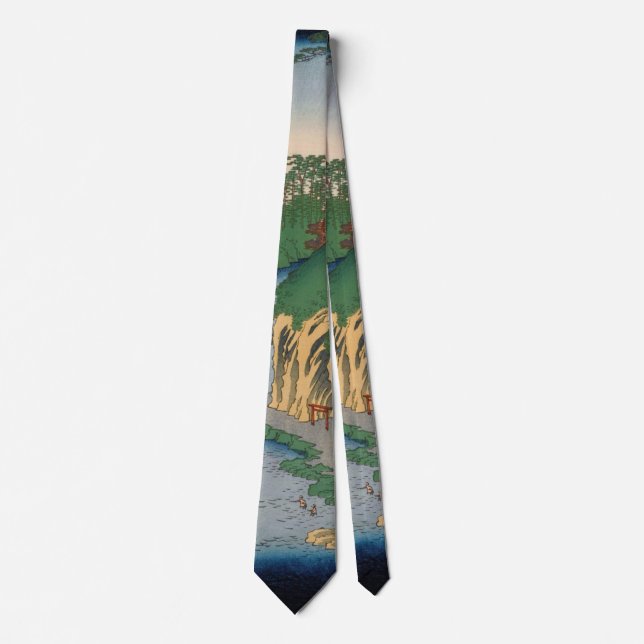 Waterfall River Vintage Ukiyo-e Japanese Art Tie (Front)