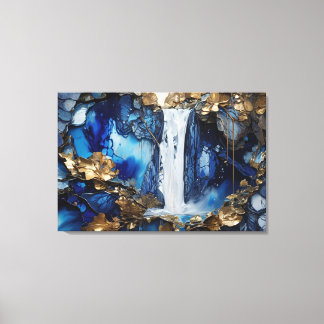 Waterfall Scenery Blue & White Premium Paint Art Canvas Print