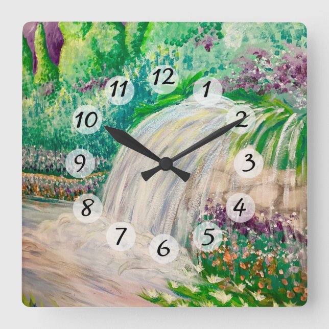Waterfall Square Wall Clock (Front)