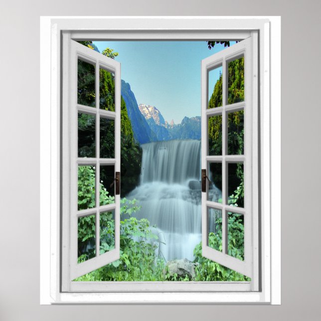 Waterfall Trompe l'oeil Effect Fake Window Poster (Front)