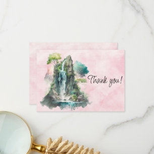 Waterfall Watercolor Painting Thank You Card