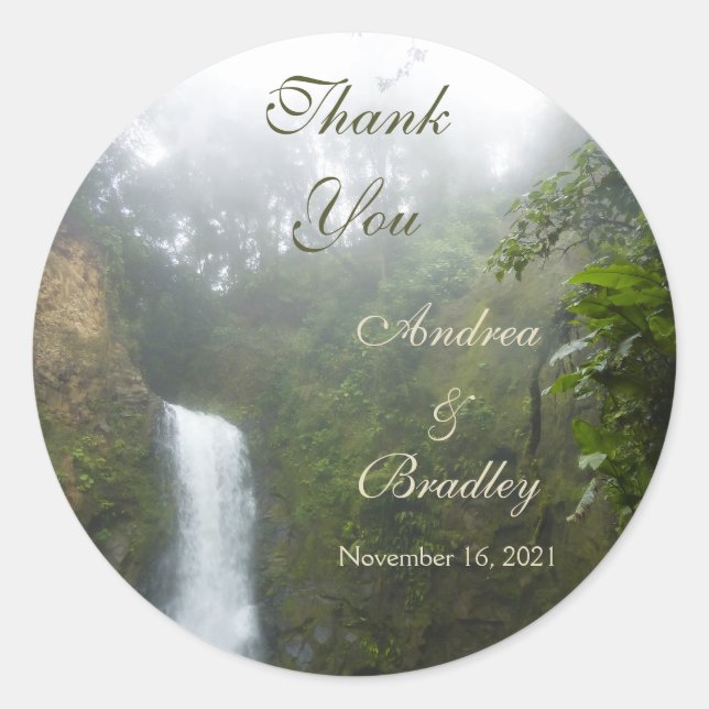 Waterfall Wedding Personalized Favour Classic Round Sticker (Front)