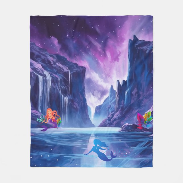 waterfall with mermaids fleece blanket (Front)