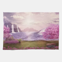 Waterfalls & Cherry Trees around a Lake