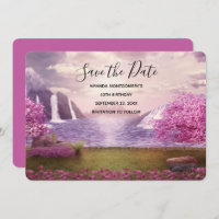 Waterfalls & Cherry Trees around a Lake