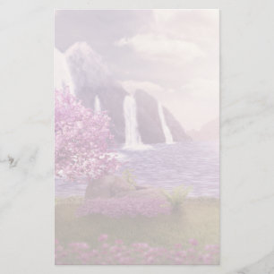 Waterfalls & Cherry Trees around a Lake Stationery