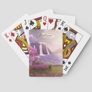 Waterfalls & Cherry Trees by a Lake Playing Cards