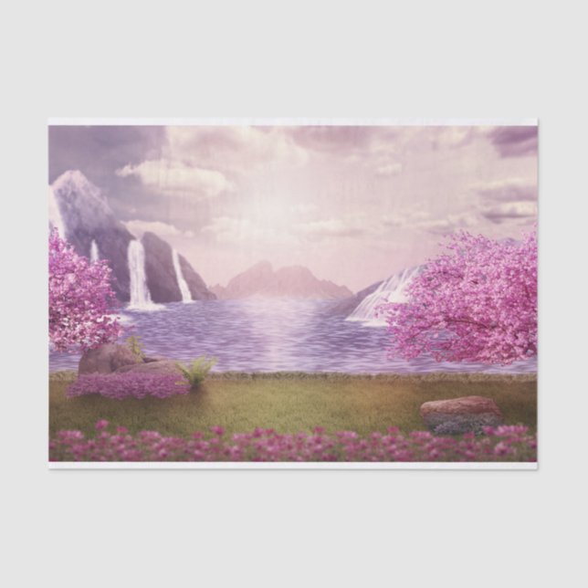 Waterfalls & Cherry Trees by a Lake Tissue Paper (Front)