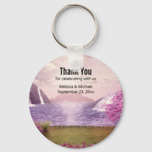 Waterfalls & Cherry Trees by a Lake Wedding Favour Keychain