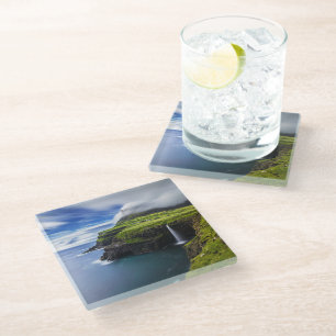 Waterfalls   Faroe Islands, Denmark Glass Coaster