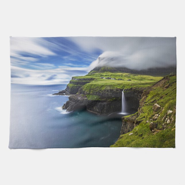 Waterfalls | Faroe Islands, Denmark Kitchen Towel (Horizontal)