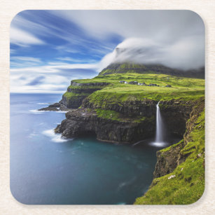 Waterfalls   Faroe Islands, Denmark Square Paper Coaster